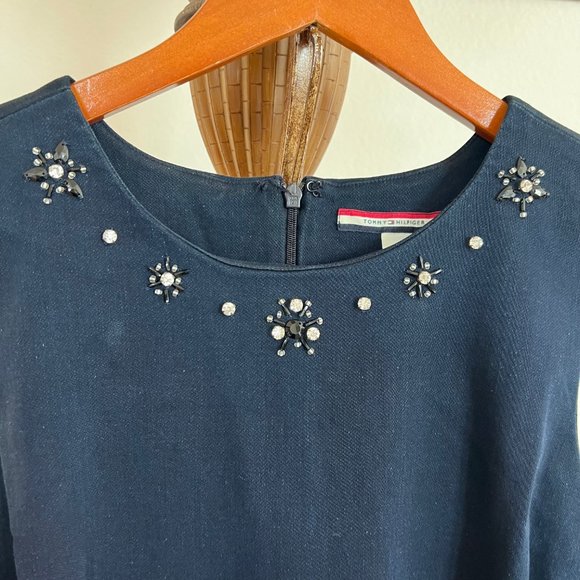 Tommy Hilfiger Size 10 Navy Blue Rhinestone Embellish Sleeveless Crew Neck Dress - Picture 4 of 12